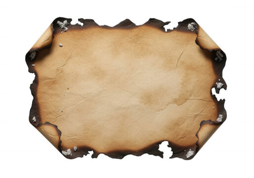 Burnt old parchment paper isolated on transparent background