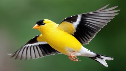 Fototapeta premium American Goldfinch in flight with wings fully spread
