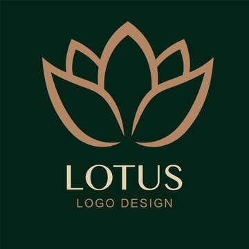 Vector Simple Lotus Logo Design. Minimal Luxury Flower Symbol for Spa, Wellness, Yoga, Beauty Brand, Natural Cosmetics, Health, Meditation Studios. Gold Lotus Symbol