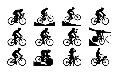 Obraz premium Cyclist Silhouette Collection: Diverse Bicycle Sports and Activities, Vector Icons for Fitness and Recreation
