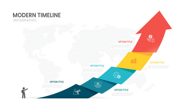 5 Step world Business Infographic Template for Process Presentation and Strategy Planning Vector Illustration.