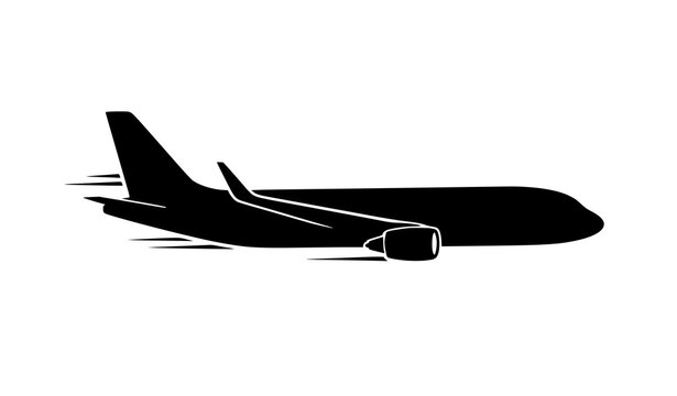 Jet Airliner Profile Black Silhouette Aviation Vector Icon