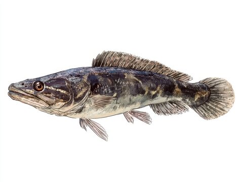 Detailed Illustration Of A Freshwater Snakehead Fish Against A Clean Isolated White Background