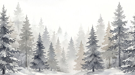 Fototapeta premium Misty Forest Watercolor Background for Christmas Design
