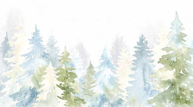 Artistic Winter Evergreen Forest Watercolor Textur