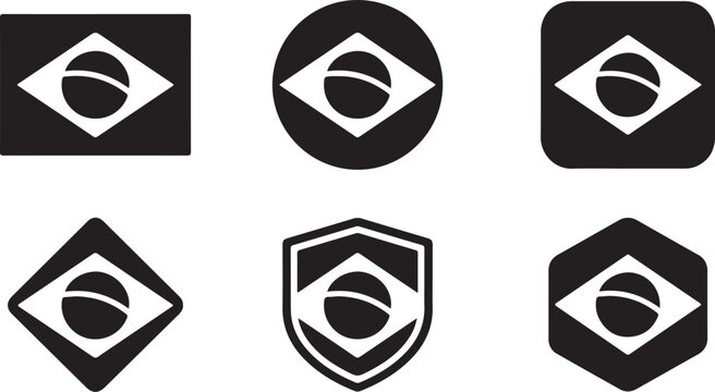  Brazil National Flag Badge Line Icon Set.