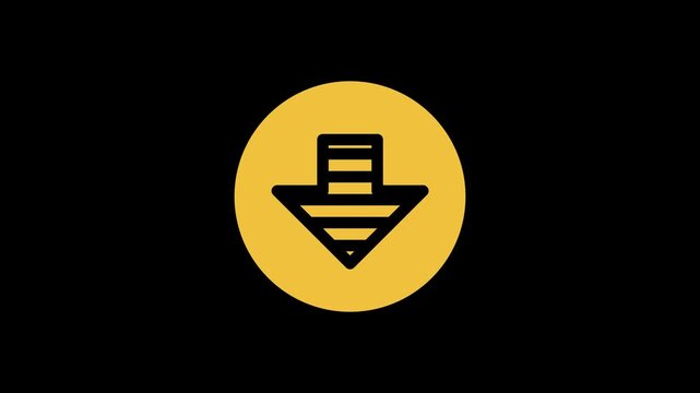 Downward pointing arrow icon dash line animation isolated on black background