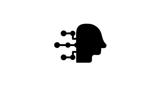 Human head silhouette with circuit nodes animation isolated on white background