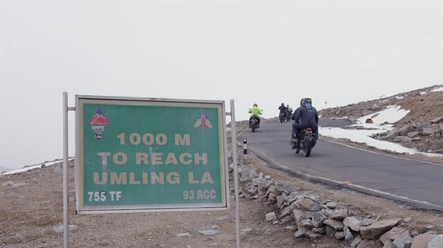 A Shot of Adventure Bikers Approaching Umling La Pass in Ladakh