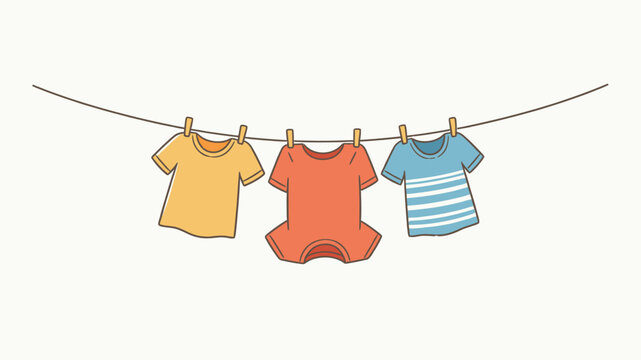 Colorful Baby Clothes Hanging on a Line - Illustration Style