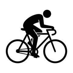 Obraz premium Black silhouette of a cyclist riding a bicycle in a dynamic movement pose isolated on white background active sports concept