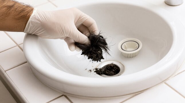Veterinary gloved hands examining flea dirt on cat paw in sink