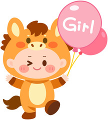 Fototapeta premium Horse Costume Baby Girl Balloon