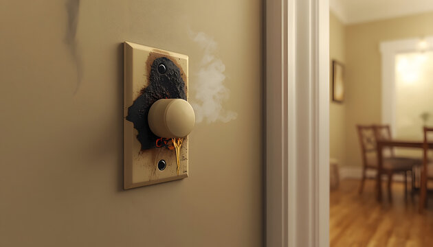 Black and White Light Switch in Beige Wall with Blurred Dining Room Background