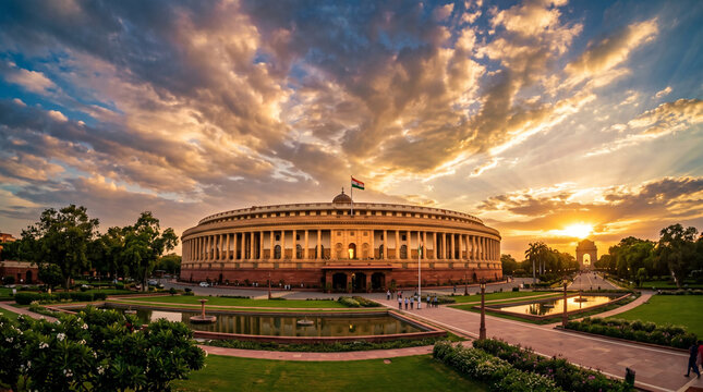 Indian Parliament Building at Sunset, New Delhi