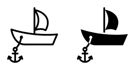 Simple Sailboat and Anchor Icons, Nautical Vector Graphics, Maritime Symbols, Outline and Silhouette Designs for Marine Themes © Rifat