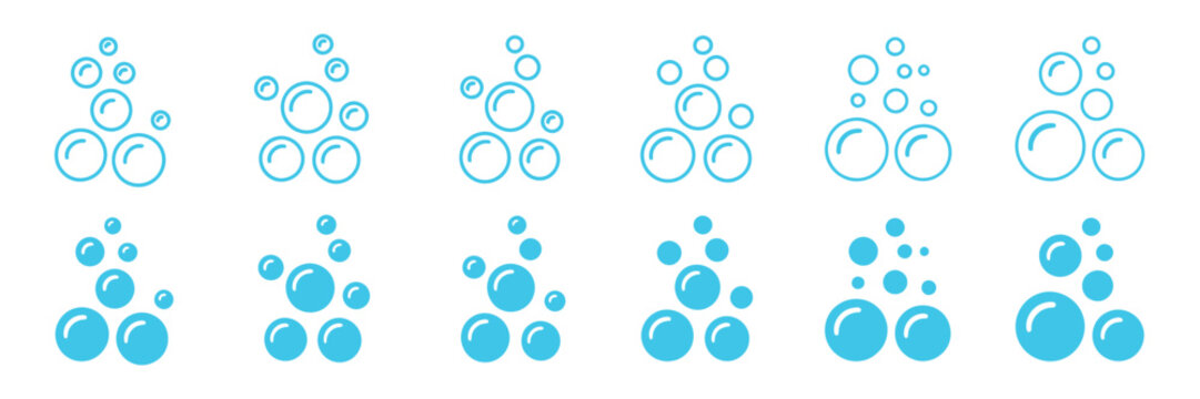 Soap Bubble Icon Set, Water Bubble, Foam, Oxygen, Effervescent Soda And Clean Aqua Symbols Vector Illustration.