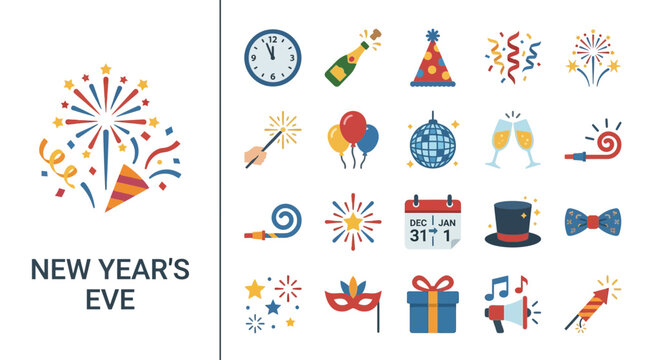New Year's Eve Celebration Icon Set