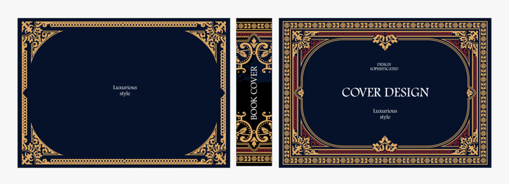 Elegant horizontal vintage book cover design with ornate Baroque frame, decorative gold ornaments, and luxurious retro style for publications, albums, posters, and premium layouts