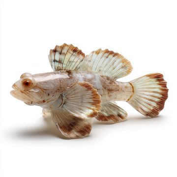 Detailed Studio Portrait Of A Toadfish With Mottled Brown Patterns Isolated On White Background