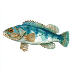 Fototapeta premium Detailed Watercolor Painting Of A Blue And Teal Saltwater Fish On A Clean White Background
