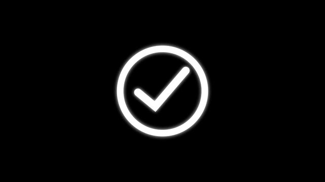 Bright check mark icon with sun rays on Dark Background