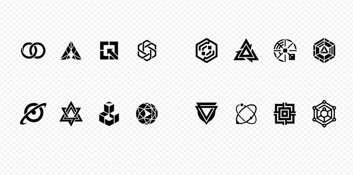 Set of various abstract geometric shapes and symbols, minimalist vector icons for design elements.