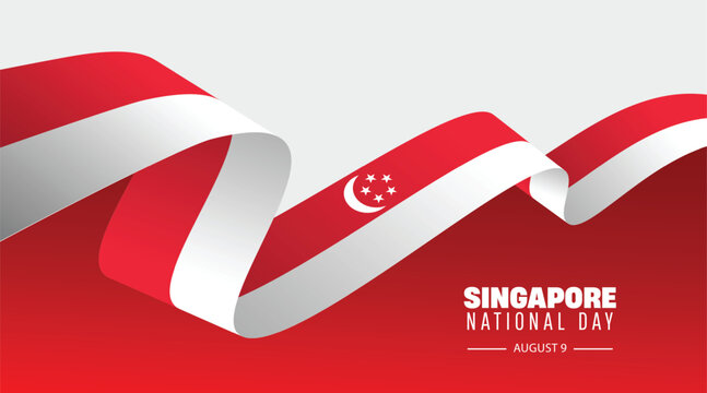 Singapore National Day Patriotic Ribbon Banner Vector Illustration