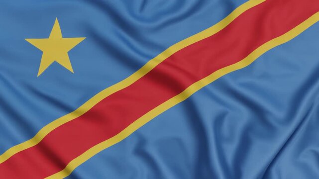 Sky‑blue Congo flag with golden star and red diagonal stripe, symbolizing peace, unity, resilience.