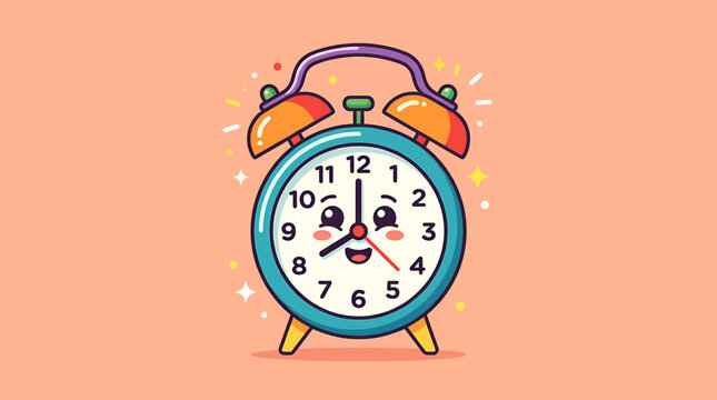 Cartoon alarm clock with smiley face.
