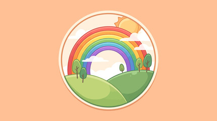 Obraz premium Colorful Rainbow Over Green Hillside Landscape.