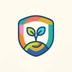 Obraz premium Colorful shield with sprouting plant logo 1.