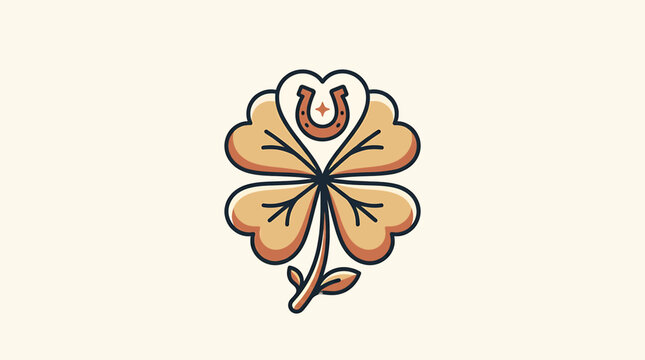Lucky four leaf clover with horseshoe.