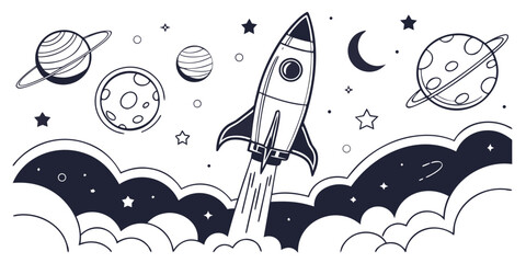 Space exploration rocket launch, stars, planets, and cosmic cosmos © AG