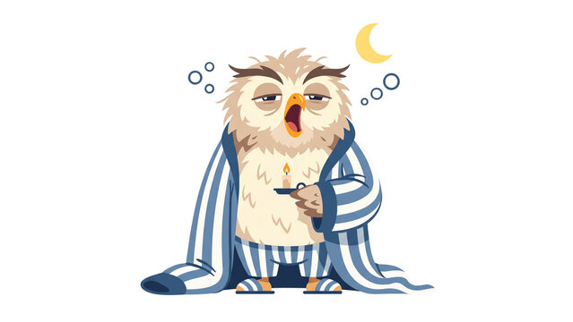 Exhausted Night Owl Character in Striped Pajamas Holding a Candle Illustration