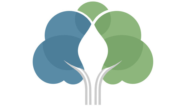 Stylized tree logo created with overlapping blue and green circles leaving a leaf shape in negative space.