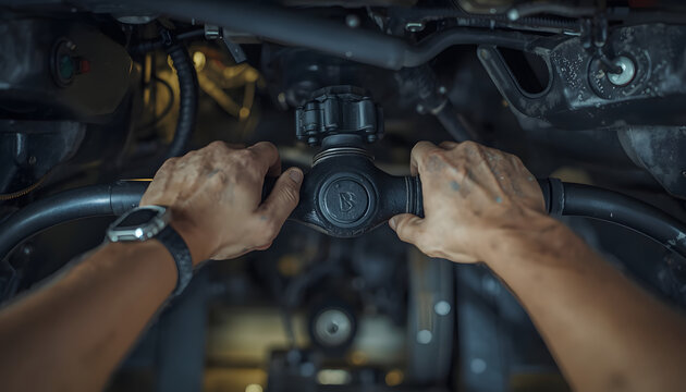 Mechanic hands working on car engine