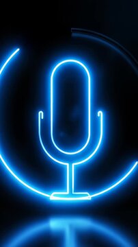 Neon blue microphone icon with circular glow