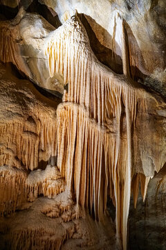 Flowstone Curtain Formation in Limestone Cave