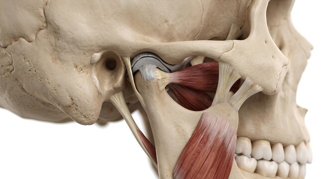 Human Temporomandibular Joint Anatomy with Healthy Dental Occlusion 3D Medical Illustration
