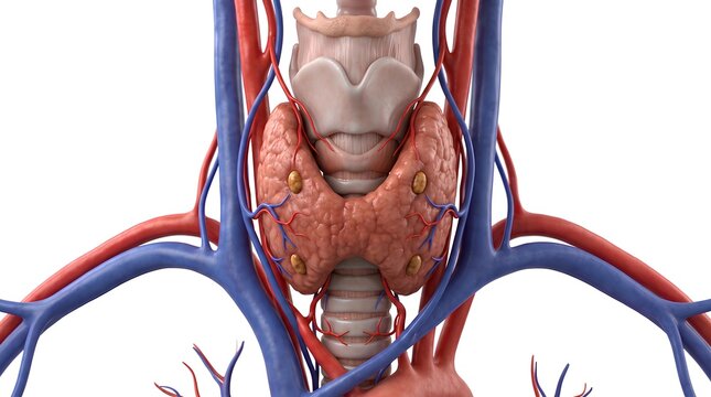 Human Thyroid and Parathyroid Glands. 3D Illustration