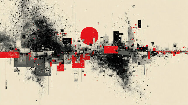 Disconnection - Broken links isolated forms abstract fragmentation conceptual rupture visual separation chaotic energy expressive tension minimalistic scattered composition