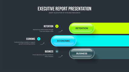 Obraz premium Company Report 3 Element Diagram Presentation Design. Marketing Plan Frame Layout Vector Illustration. Project Innovation Three Option Infographic Slide Template.