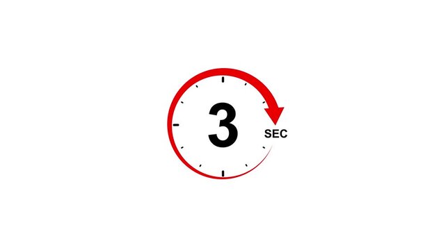 Red circular timer icon with 3 seconds displayed on white background clock countdown