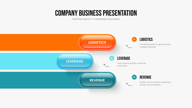 Market Strategy Three Step Diagram Frame Layout. Service Briefing 3 Option Infographic Slide Template. Corporate Introduction Presentation Design Vector Illustration.