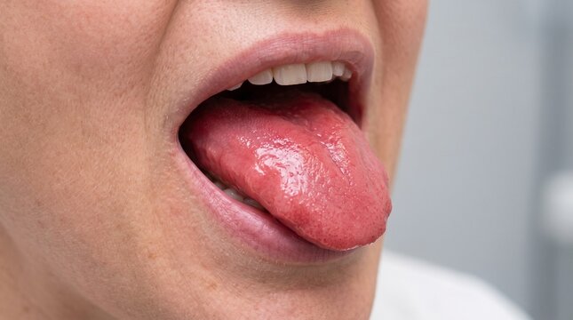 Glossitis Clinical Photograph Showing Smooth Red Inflamed Tongue