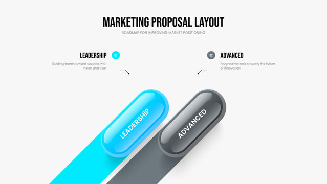 Modern Review Two Step Infographic Presentation Template. Financial Planning Frame Design Vector Illustration. Market Proposal 2 Option Diagram Slideshow Layout.
