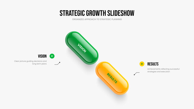Business Growth Two Option Diagram Presentation Template. Creative Report 2 Step Infographic Slide Layout. Marketing Profile Frame Design Vector Illustration.