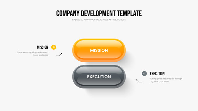Business Performance 2 Step Infographic Frame Template. Project Development Presentation Layout Vector Illustration. Professional Innovation Two Option Diagram Slideshow Design.