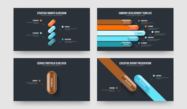 Enterprise Campaign Four Five One Two Option Diagram Slideshow Template Vector Illustration Bundle. Project Analysis 4 5 1 2 Element Infographic Slide Design Set.